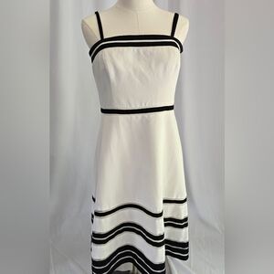 Ann Taylor Silk-Blend Strapless Fit & Flare White Dress Black Stripes Sz. 8